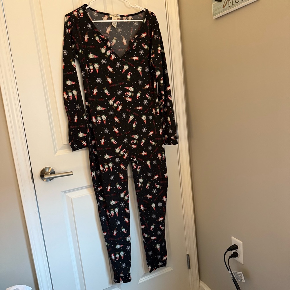 Black Christmas Women's One Piece Pajamas (Onesie). Gnome. Used, Good Condition